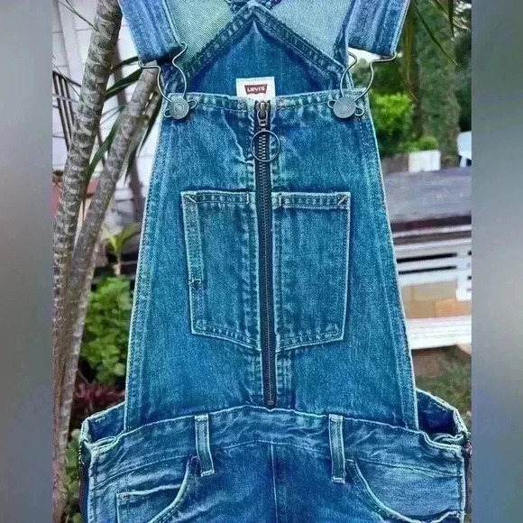 Levi’s Levi Strauss & Co Revolve Denim Jeans Overalls Jumpsuit Orange Tag Label - Picture 4 of 9